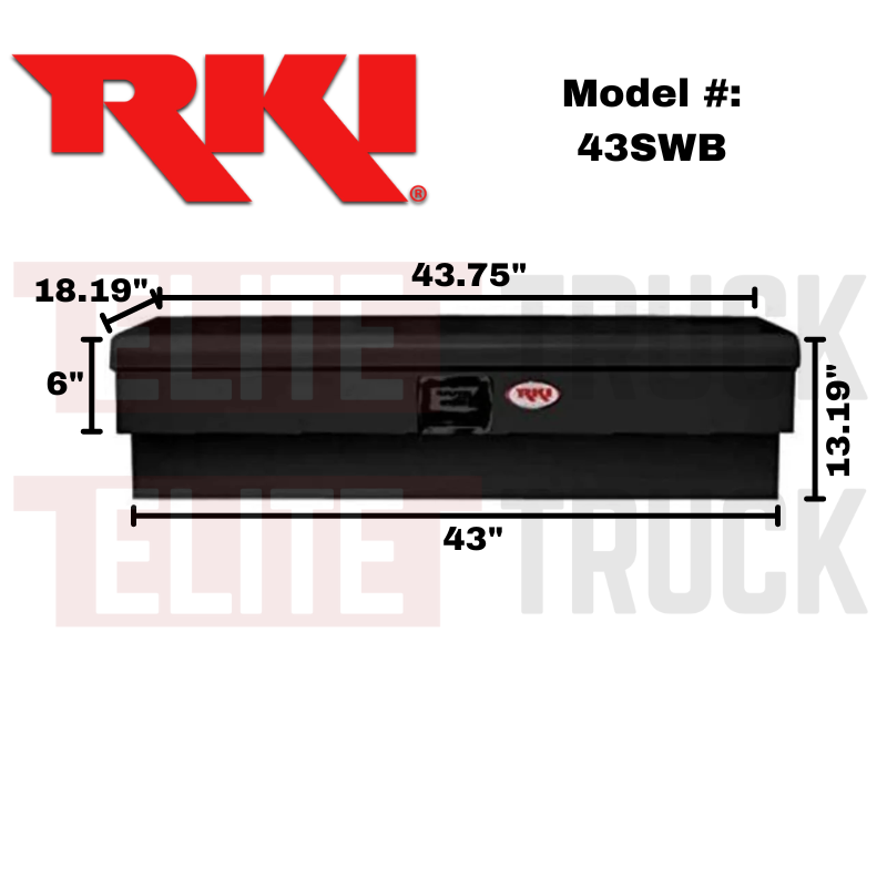 RKI Wide Side Mount Truck Tool Box Black Steel Model 43SWB