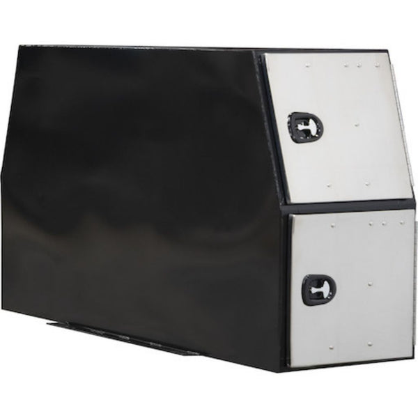 Buyers Products 59x24x85 Inch Flat Floor Gloss Black Steel With Stainless Steel Doors Backpack Truck Box - 9.1 Inch Offset Model BP855924BSST
