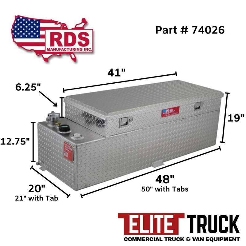 RDS 50 Gallon Transfer Tank & Toolbox Combo Bright Aluminum 48X20X19 Model