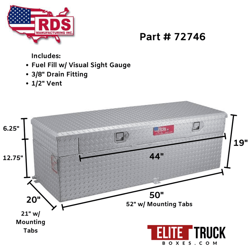 RDS 51 Gallon Auxiliary Tank & Toolbox Combo Bright Aluminum 50X20X19 Model