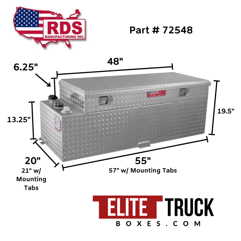 RDS 60 Gallon Transfer Tank & Toolbox Combo Bright Aluminum 55X20X19.5 Model