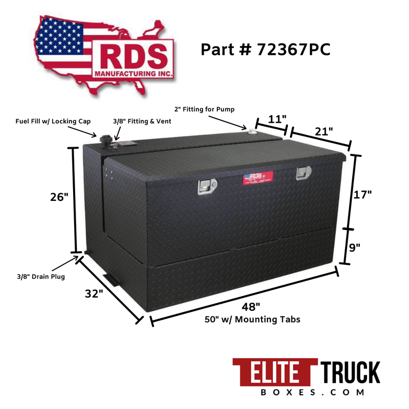 RDS 95 Gallon L Shape Transfer Tank & Toolbox Combo Black Aluminum 48X32X26 Model