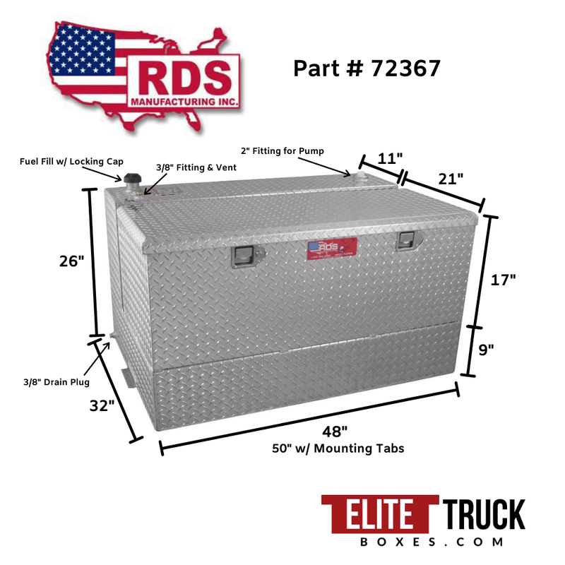 RDS 95 Gallon L Shape Transfer Tank & Toolbox Combo Bright Aluminum 48X32X26 Model